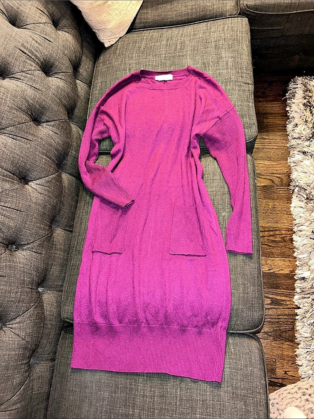 HOBBS Purple Long Sleeve Midi Dress Like New